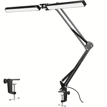 Dual Head Clamp Desk Lamp USB Powered – 2X Brighter Swing Arm LED Light, 3 Color Modes & 10 Brightness Levels for Dual Monitors, Drafting, Workbench & Home Office, Black