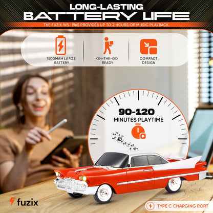 Retro Car Bluetooth Speaker with LED Headlights & Taillights, Fuzix WS-1965 Wireless Portable Stereo Speaker, AUX/USB/TF/FM Radio, Built-in Mic, Rechargeable Battery, Gift for Car Enthusiasts