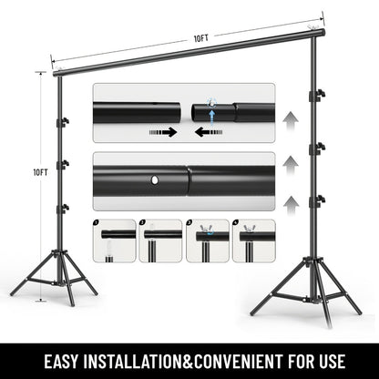 10x10ft Heavy Duty Backdrop Stand Kit - Photography Background Support System with 2 Stands, 4 Crossbars, 4 Clamps & Carry Bag for Photo Studio, Video Shoots, Parties & Events
