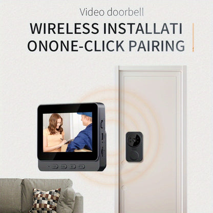 1296P Video Doorbell with 4.3" Indoor Monitor & Local SD Storage - No WiFi No App Required, Two-Way Audio, IR Night Vision, 1200mAh 2-Month Battery, 120° Wide Angle, One-Key Pairing, Black