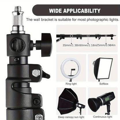 Wall-Mounted Ring Light with 45.7" Adjustable Boom Arm Stand | Alloy Triangle Wall Bracket for Photography Studio, Salon, Barber Shop, Tattoo Studio & Strobe Lighting