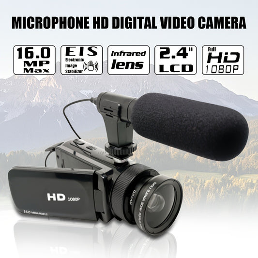 Digital Video Camera HD 1080P with Flip Screen & External Microphone – 16MP 16X Zoom Compact Camcorder for Family, Travel, Vlogging, YouTube & Beginners with 32GB Card
