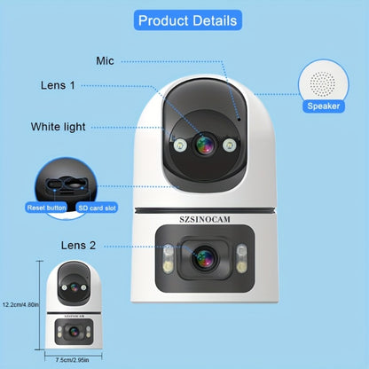 4K Dual Lens Security Camera WiFi Outdoor - 2160P Ultra HD, Dual Band 2.4G & 5GHz, Color Night Vision, Rain Proof, Tamper Detection, Two-Way Audio, Wall Mount for Home Indoor & Outdoor Surveillance