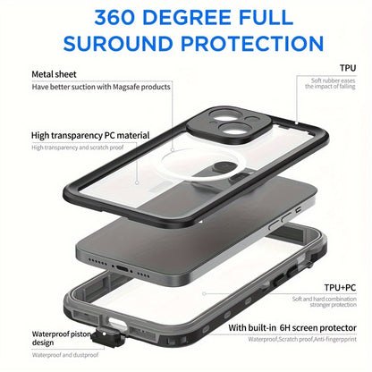 Heavy Duty iPhone Case with Built-In Screen Protector MagSafe Compatible for iPhone 16 Pro Max 16 Pro 15 Pro Max 15 Pro 15 Plus 15 – Shockproof Waterproof Hybrid Cover with Lanyard