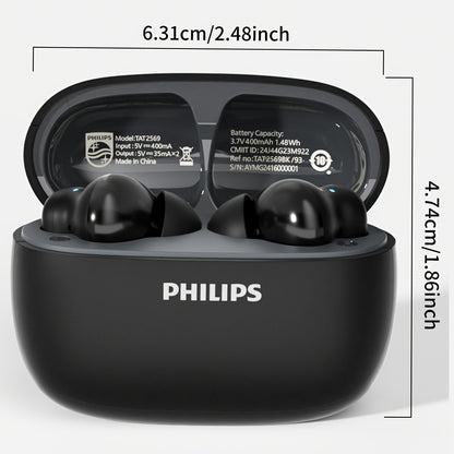 Philips TAT2569 Active Noise Reduction Wireless Earbuds, Dual Beamforming Mics 18H Playtime Bluetooth 5.4, Touch Control Secure Sport Fit Type-C Charging, Compatible with iPhone Android, Gift for Men Women