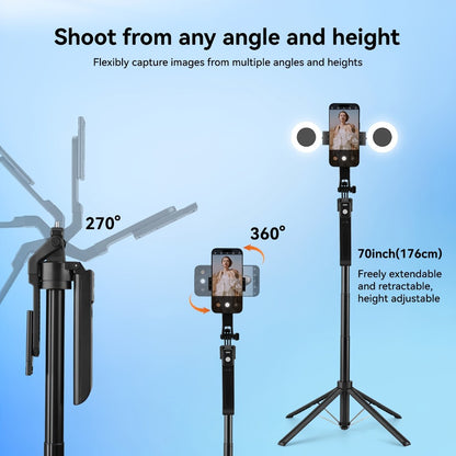 AI Tracking Tripod with Built-In LED Fill Light & Bluetooth Remote – 360° Auto Face & Body Tracking Adjustable Phone Stand for iPhone Android Camera, TikTok YouTube Live Streaming Vlogging Zoom