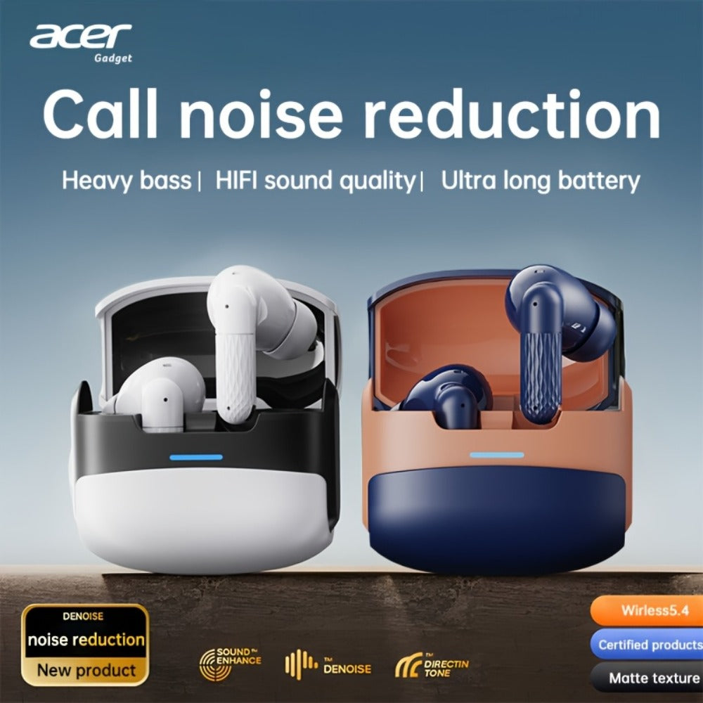 ANC Wireless Earbuds Acer Official TWS In-Ear Active Noise Cancellation Spatial Audio Low Latency Gaming Mode HD Calls Long Battery Life Sports Driving Earphones Navy Blue White
