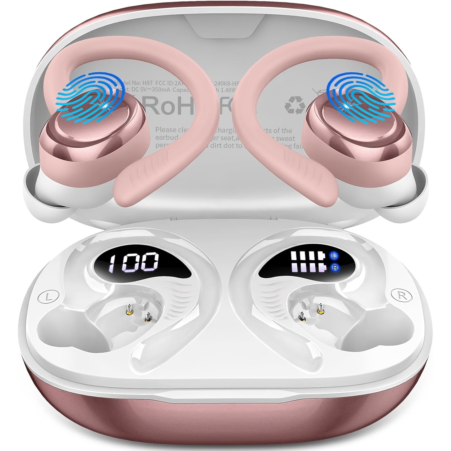 48H Wireless Sport Earbuds Q38 Bluetooth 5.3 with 14.2mm Driver Stereo Sound – Earhook Noise Cancelling Mic Over-Ear Headset for Workout Running Gym Outdoor Sports