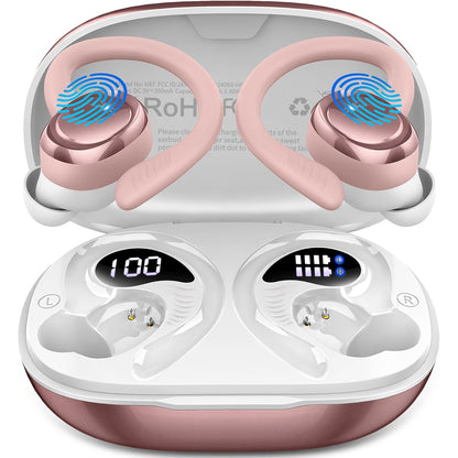 48H Wireless Sport Earbuds Q38 Bluetooth 5.3 with 14.2mm Driver Stereo Sound – Earhook Noise Cancelling Mic Over-Ear Headset for Workout Running Gym Outdoor Sports