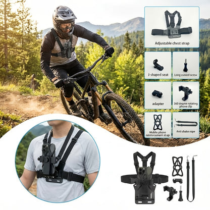 Chest Mount Harness for GoPro Hero 13 12 11 10 9 8 – Adjustable POV Chest Strap for Insta360 X4 X3 DJI Osmo Action 4 3 iPhone Samsung Phone – Hands-Free Camera Holder for Bike Kayak Fishing Hiking Vlog