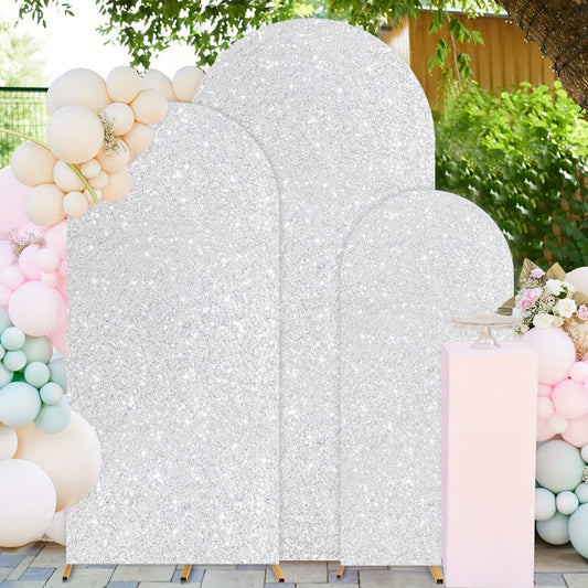 Sequins Wedding Arch Cover Set of 3 Sizes 4ft 5ft 6ft Metallic Spandex Arch Backdrop Cover Payette Glitter Arch Stand Cover for Wedding Birthday Party Decoration