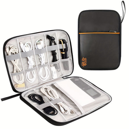 Cable Organizer Bag for Travel Double Layer – Water-Resistant Electronics Case with Removable Dividers | Cables, Chargers, Power Bank & Tablet, Grey & Black