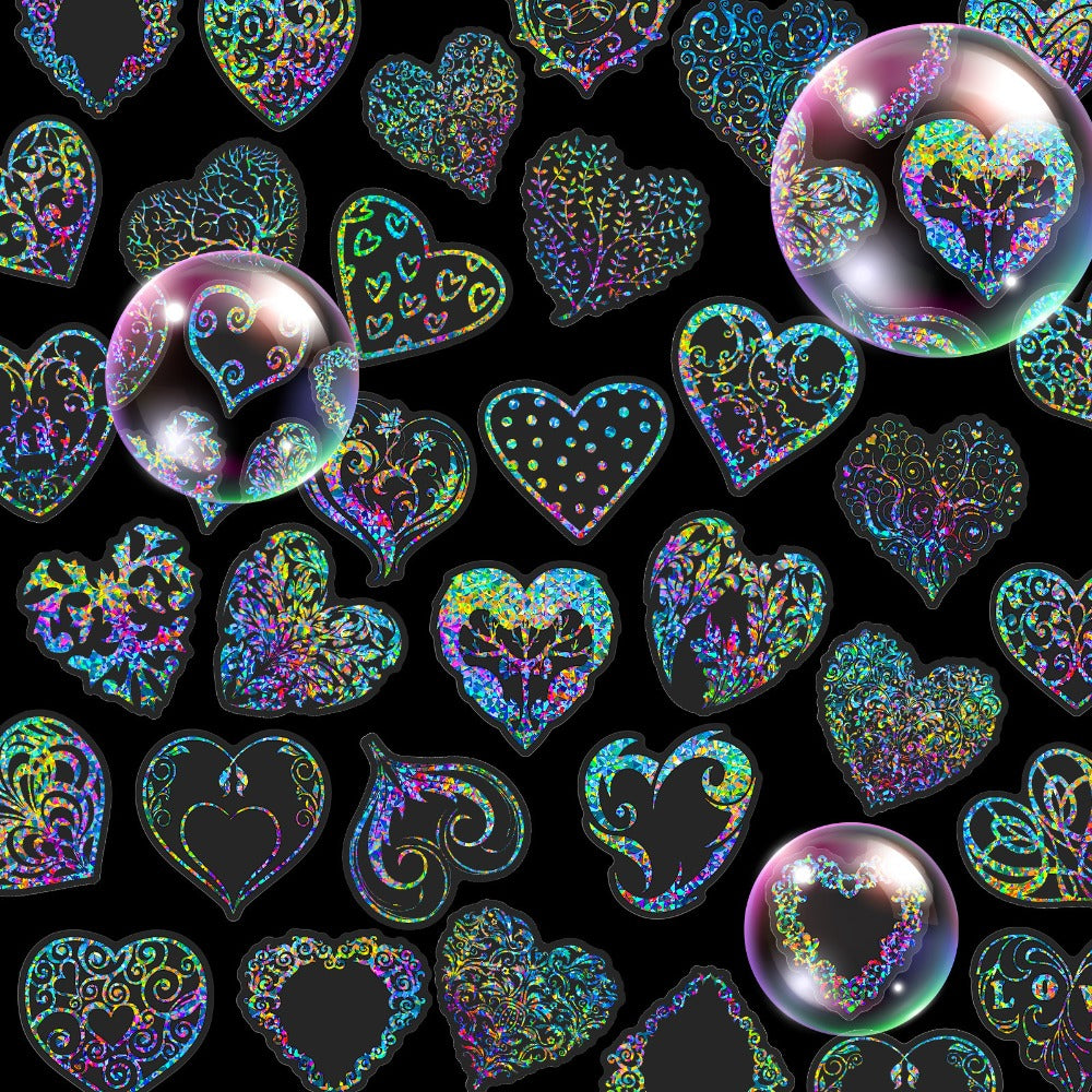 Holographic Heart Stickers 50pcs Laser Sparkling Love Decals for Laptop Phone Water Bottle Guitar Car Luggage – Party Favor Valentine DIY Scrapbook Gift Pack