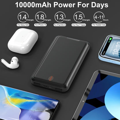 Outdoor Travel Portable Charger 10000mAh 5V/2A Battery Pack, Compact Backup Power Bank for Smartphones Tablets Heated Vest Heated Jacket Heated Clothes, Lightweight USB Charger for Men Women – Black & White