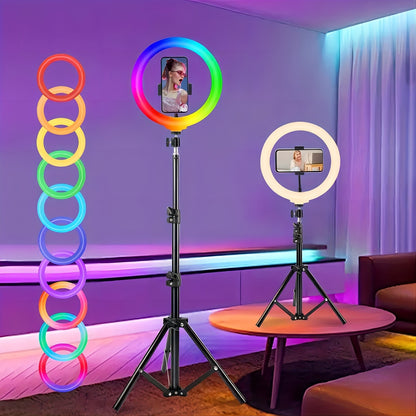 Selfie Ring Light Desk 12 Inch with Phone Holder 360 Rotating Pan Head Desk Tripod 17 RGB Lighting Modes for iPhone Android TikTok YouTube Makeup Video Calls