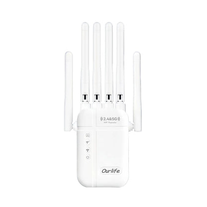WiFi Extender 2026 Upgraded 6-Antenna Supports 105 Devices - Ultra High-Speed Internet, 4 Modes Repeater AP Router WISP, Wide Coverage, Universal Router Compatibility, US Plug, White