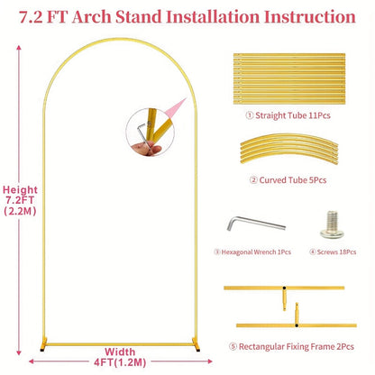 Metal Arch Backdrop Stand Set of 2 (7.2FT + 6FT) – Gold Wedding Arch Frame for Balloon & Flower Decoration, Ideal for Wedding Ceremony, Baby Shower, Birthday Party & Holiday Events