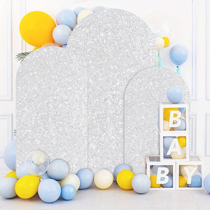 Sequin Wedding Arch Cover Set 3pcs – 6ft 6.6ft 7.2ft Metallic Spandex Payette Glitter Arch Backdrop Cover for Wedding Ceremony, Birthday Party, Bridal Shower & Event Decoration | Fits Most Arch Stands