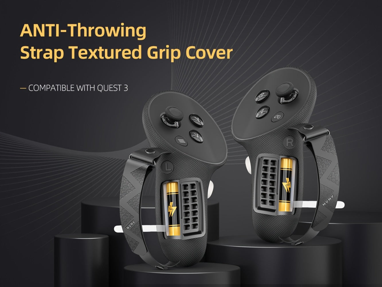 Meta Quest 3 & 3S Controller Grip Cover Silicone Hand Strap Protector - Anti-Throw Knuckle Strap Adjustable Battery Opening VR Controller Accessories for Meta Quest 3 and Quest 3S