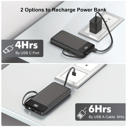 20000mAh Solar Power Bank with Built-in USB-C Cable 20W Fast Charging Portable Charger – Battery Pack for iPhone Android iPad Outdoor Travel Camping Hiking