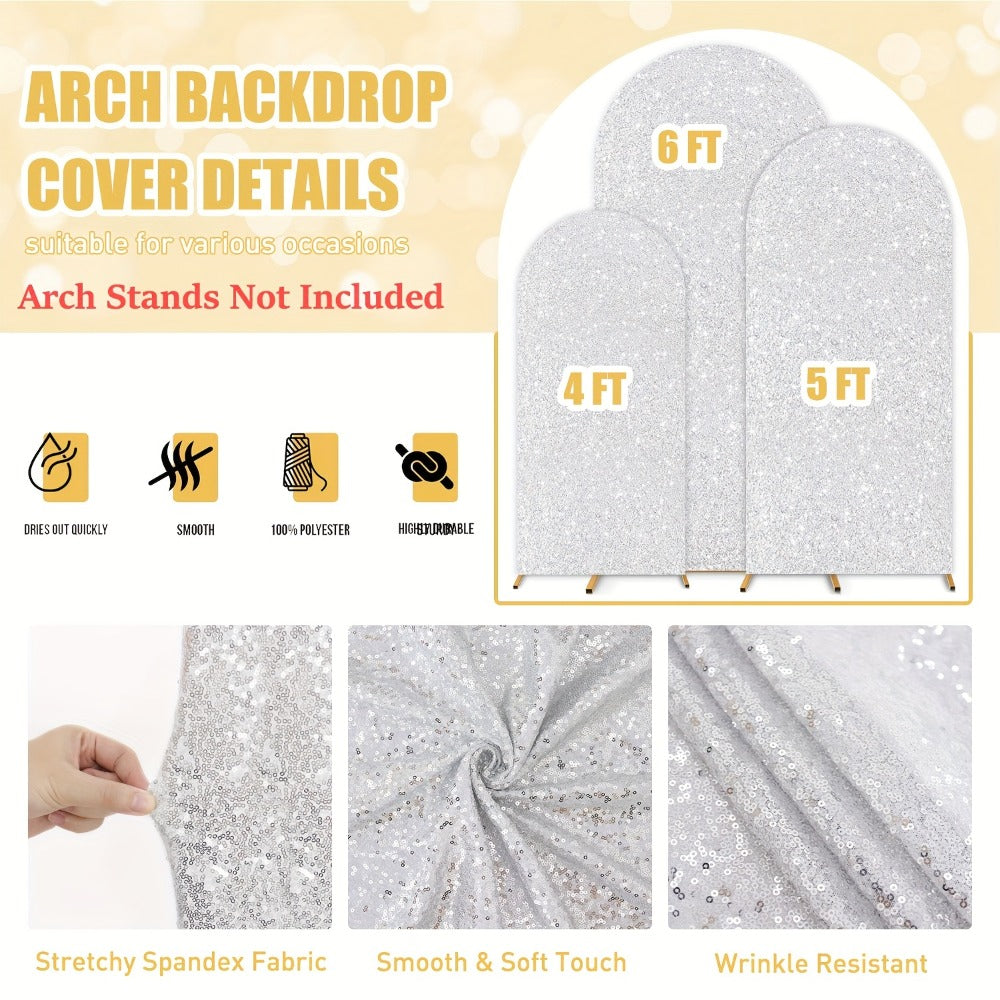 Sequins Wedding Arch Cover Set of 3 Sizes 4ft 5ft 6ft Metallic Spandex Arch Backdrop Cover Payette Glitter Arch Stand Cover for Wedding Birthday Party Decoration