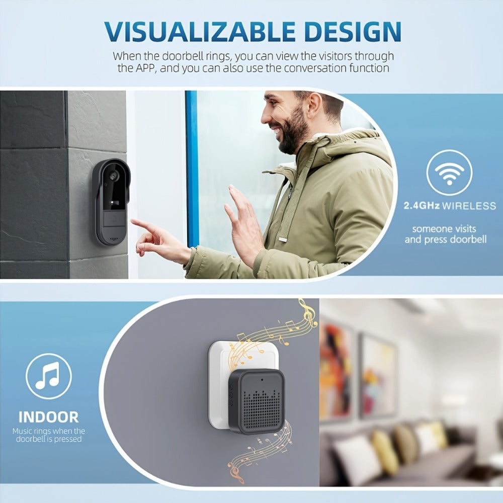 Tuya Smart WiFi Doorbell Camera with Voice Changer – HD Night Vision, Two-Way Intercom, Rechargeable Battery, SD Card Local Storage, Remote Viewing, Home Security Wireless Doorbell, Single or 2-Pack