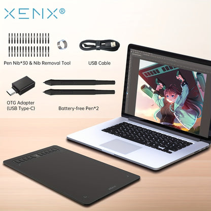 XENX Graphics Drawing Tablet 10 x 6.22 Inch, 8192 Pressure Sensitivity Battery-Free Passive Stylus, 10 Customizable Hotkeys, Compatible with Mac Windows Android, Wacom Alternative for Digital Art Illustration Design Online Teaching