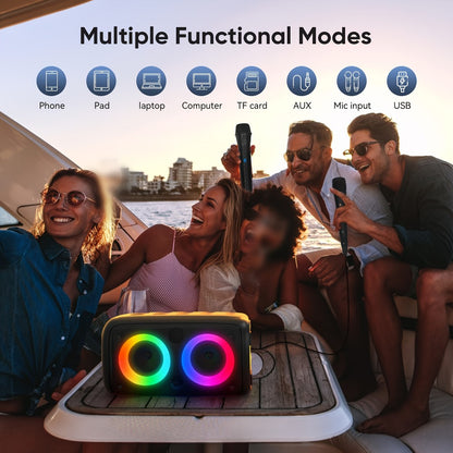 Wireless Bluetooth Speaker with Color LED Lights, MOKiN KTS-1265 Portable Party Speaker, Bass Boost, FM Radio, TF Card, USB, Type-C, Lightweight for Outdoor Travel Home Parties