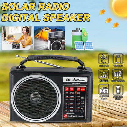 Rechargeable Solar Radio Speaker FM AM Portable Outdoor Radio with MP3 Player Flashlight Adjustable Volume for Camping Hiking Emergency Outdoor Activities Survival Gear Gift for Men