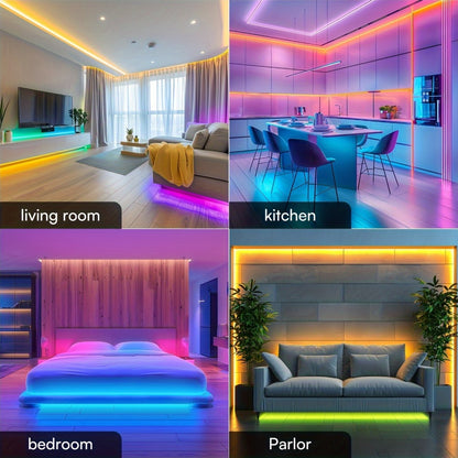 RGB LED Strip Lights Music Sync Color Changing – App & 24-Key Remote Control Dimmable Timer Adhesive LED Light Strip for Bedroom Dorm Ceiling TV Holiday Decor – 6.56FT to 260FT