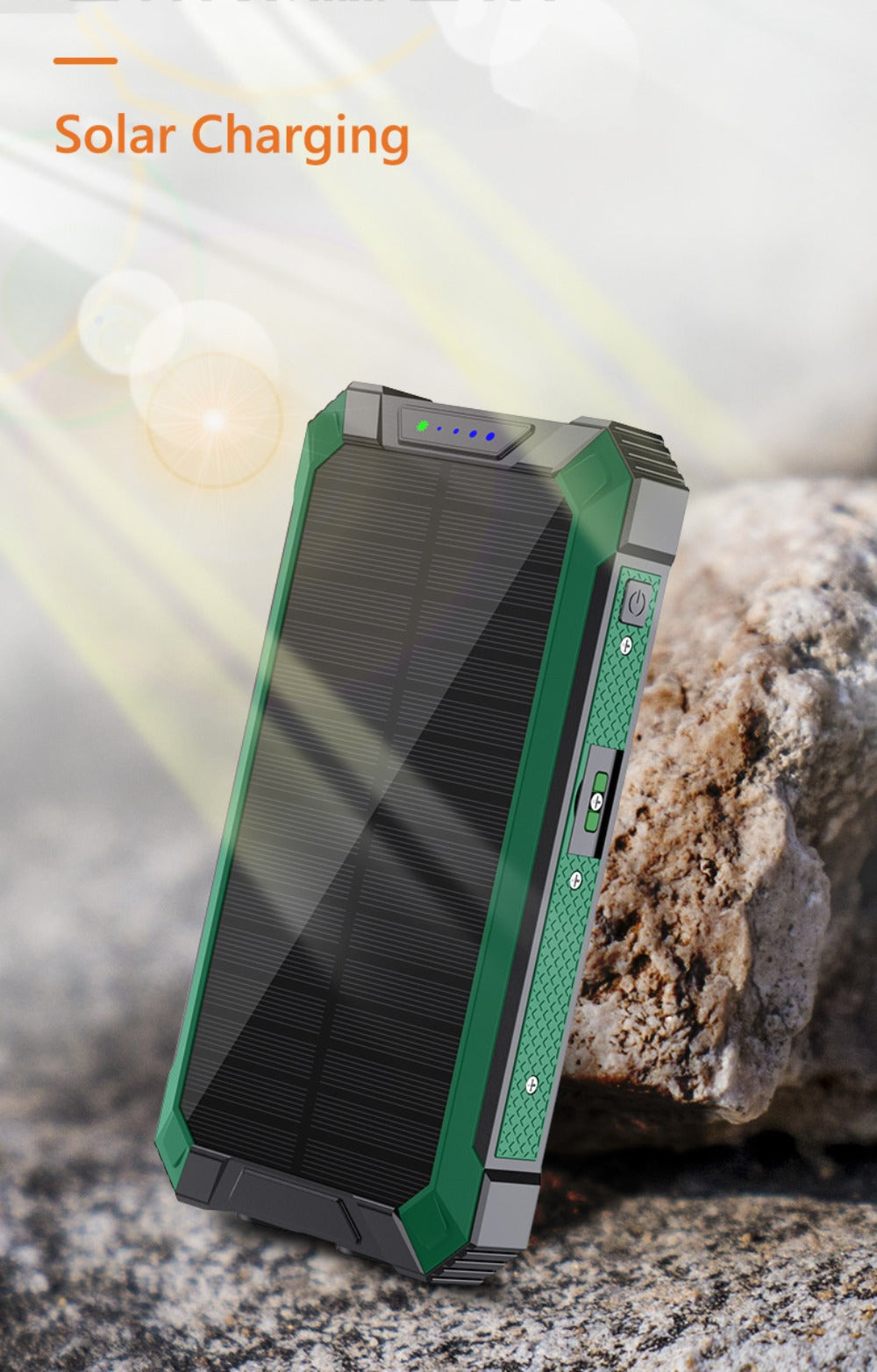 Solar Power Bank 46800mAh Wireless Charging 4 Built-in Cables Dual LED Flashlight 15W Fast Charge Outdoor Camping Hiking Emergency Battery Pack iPhone Android Red Green Blue Black Orange