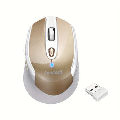 Wireless Ergonomic Mouse 2.4G USB – 6 Buttons, 3-Gear DPI 1200/1400/1600, Left-Side Shortcut Keys, Plug & Play for PC, Mac, Laptop, Office & Home | Dark Blue, Light Blue, Gold