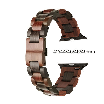 Wood Apple Watch Band Natural Walnut & Blackwood Replacement Strap – Lightweight Adjustable Buckle, Compatible with Apple Watch Series 3–10 SE Ultra 38 40 41 42 44 45 49mm – Dark Brown Black Mixed