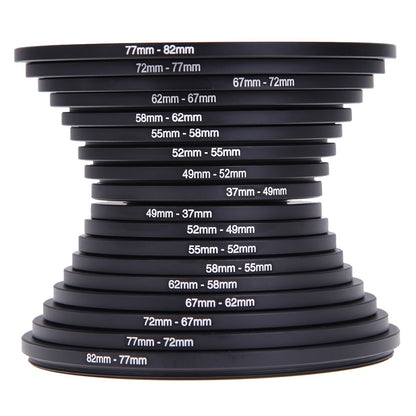 Step-Up Step-Down Lens Filter Adapter Rings 18pcs Set for DSLR Camera 37-82mm Aluminum Alloy Filter Ring Kit Compatible with Canon Nikon Sony Lenses