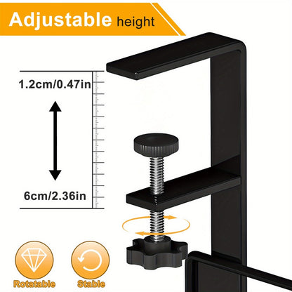 Clamp-On Cable Management Tray No Drill – Under Desk Wire Organizer Alloy Steel Mesh Holds 10 lbs | Fits 0.4"-2.4" Desks, Home Office & Gaming Setup, Black 10.63"