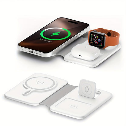 3-in-1 Wireless Charging Station Foldable 15W Fast Charge, Charges iPhone 16 15 14 13 12 Pro Max + Apple Watch Ultra 2 Series 9 8 7 6 5 4 3 2 1 + AirPods 3 2 Pro Simultaneously – Portable Travel Charger
