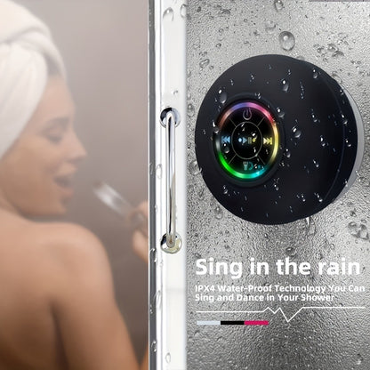 Bathroom Shower Speaker with LED Light – Wireless Bluetooth Speaker, USB Rechargeable 400mAh Battery, Suction Cup Mount, Button Control, Waterproof Design for Shower, Bath & Indoor Use
