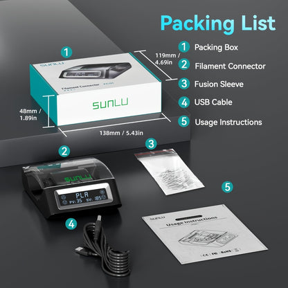 Filament Welder 1.75mm Touch Screen Up to 240°C – SUNLU 3D Filament Connector PLA ABS PETG PCL PA PC Compatible | 200pcs PTFE Sleeves Included USB Powered Portable Filament Joiner Splicer Tool