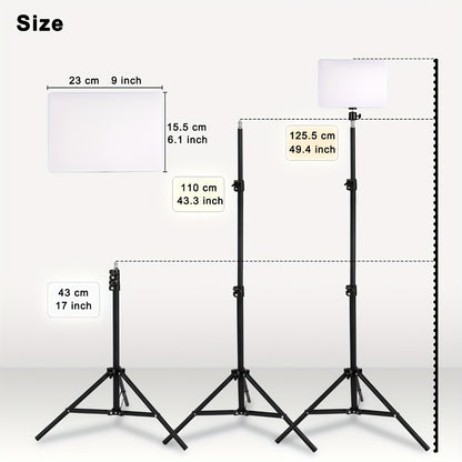 Square Fill Light Kit 10 Inch with Metal Ball Head & 15 Inch Extension Rod, Adjustable Tripod, 3 Color Modes, USB Powered LED Video Lighting for Home Studio, Recording, Live Streaming & Photography