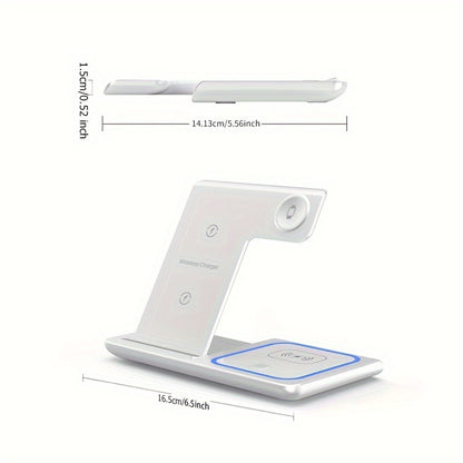 3-in-1 MagSafe Charging Station 15W – Fast Wireless Charger Stand for iPhone, Apple Watch & AirPods | Simultaneous Charging, White Black Pink