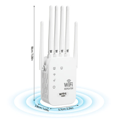 Compact WiFi 6 Signal Booster 1200Mbps with 6 Antennas, Dual Band 2.4GHz & 5GHz Wide Coverage Network Extender, Strong Stable Signal, Compatible with All Smart Routers, Space-Saving Design, White