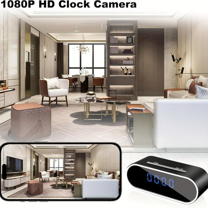1080P WiFi Clock Camera Battery Powered, Hidden Nanny Cam with 64GB Memory Card Included, Night Vision, Motion Detection, Loop Recording, 2.4GHz Wireless, Remote Live View for Home Office Warehouse