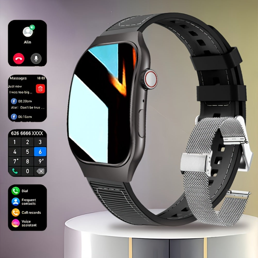 Smartwatch with Mini Games & Voice Assistant, 2.01" Curved Full Touch Screen, HD Wireless Calling, 100+ Sport Modes, Heart Rate SpO2 Sleep Tracker, Magnetic Charging, Deployable Buckle – Men & Women