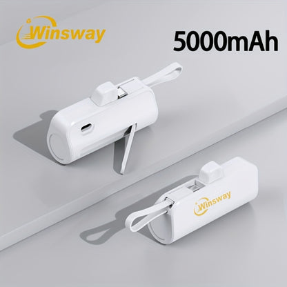 Capsule Mini Power Bank 5000mAh Dual Port Wireless Charging Phone Holder Fast Charge USB-C Cable Charge Two Phones at Once Pocket Portable Charger for Android Samsung iPhone