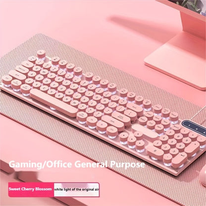 Retro Punk Keyboard and Mouse Set 104 Keys Silent Mechanical Feeling 6D Macro Mouse USB Wired Ergonomic Design for PC Laptop Desktop Gaming Office Home Creative Workstation