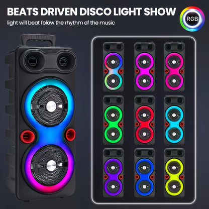 Dual 8.5" Subwoofer Party Speaker 6000W with RGB Lights | Portable Wireless Bluetooth 5.0, TWS Stereo Pairing, FM Radio, Built-in Mic, USB Rechargeable – Outdoor & Indoor Party Boombox