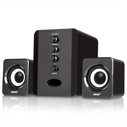 2.1 Mini Desktop Speaker System USB Powered with Independent Treble Bass Control, 3W Wired Subwoofer Speaker for PC Tablet Cellphone Laptop Home Office