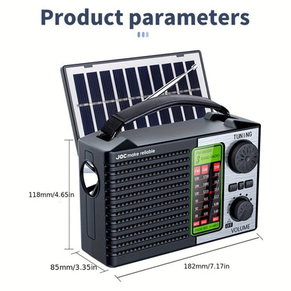 Emergency Solar Hand Crank Radio 5-in-1 with Dual Speaker, FM AM SW VHF, MP3 USB TF Card Player, 180° Foldable Solar Panel, LED Flashlight, Portable for Camping Power Outages Survival