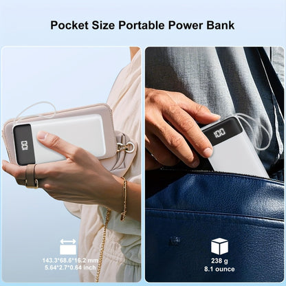 20000mAh Solar Power Bank with Built-in USB-C Cable 20W Fast Charging Portable Charger – Battery Pack for iPhone Android iPad Outdoor Travel Camping Hiking