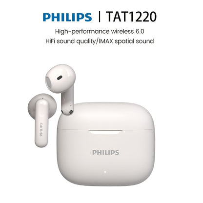 Philips TAT1220 Bluetooth 6.0 Wireless Earbuds ANC Active Noise Cancelling, 360° Surround Sound Open Design Touch Control Type-C Charging, In-Ear Headphones for Sports Daily Use Phone Camping Outdoor